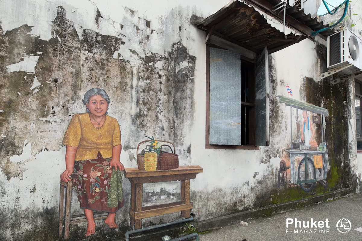 Grandmother mural in Phuket Old Town street art route