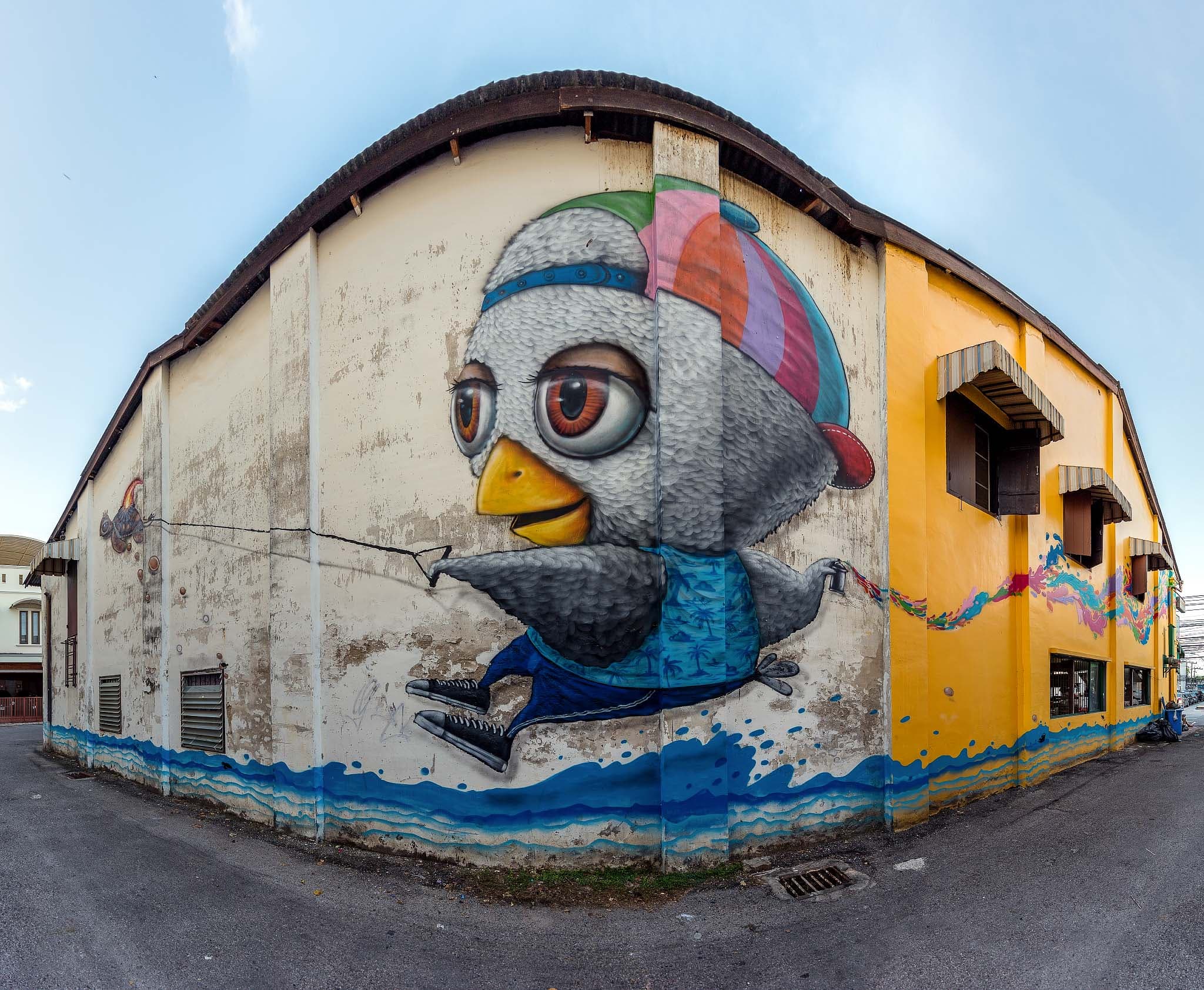 Bird mural street art in Phuket Old Town